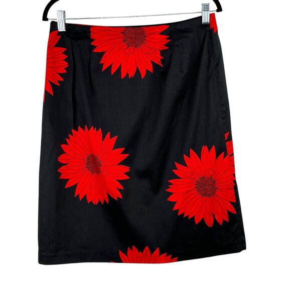 Grace Dane Lewis Workshop A-Line Black Red Sunflower Knee Lgth Mini Skirt 6 NWT - Picture 2 of 14